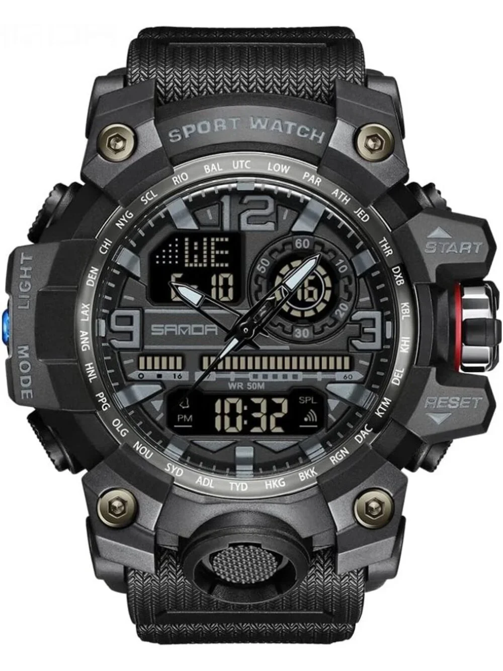 Men's Black Analog Quartz Sports Waterproof Military Tactical LED Digital Watch